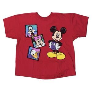 Vintage Disney Mickey Unlimited Land N Sea Graphic T Shirt Red Mickey Minnie XL